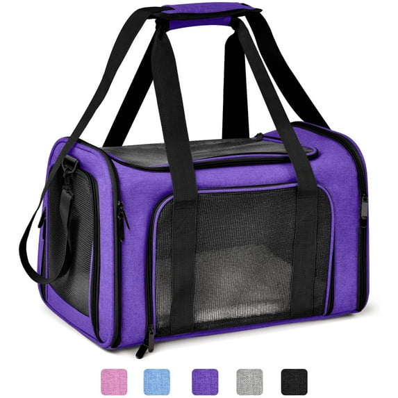 Large Cat Carriers Dog Carrier Pet Carrier for Large Cats Dogs Puppies up to 25Lbs, Big Dog Carrier Soft Sided, Collapsible Travel Puppy Carrier - Large - Purple