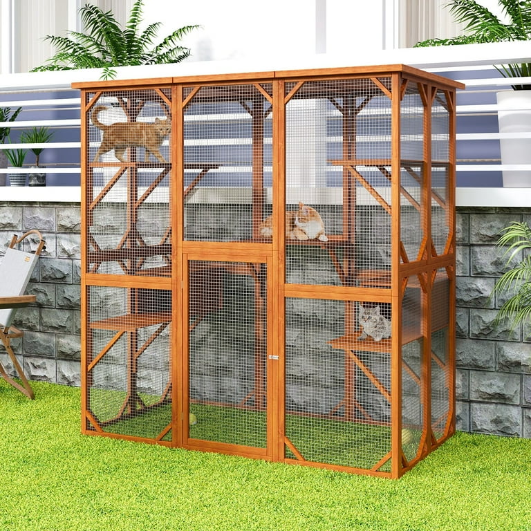 Large Cat Catio 4 Tiers Cat Enclosures House for Outdoor Indoor Cats LARGE WOOD Walmart