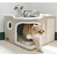 thumbnail image 1 of Large Cat Cave Bed for Indoor Cats, Cats Cube House with Scratch Pad Cat Condo Hideaway Tente Hut with Washable Sherpa Warm Soft Cat Mat, Cute Cat Beds Furniture, Modern Dog Bed,Beige, 1 of 5