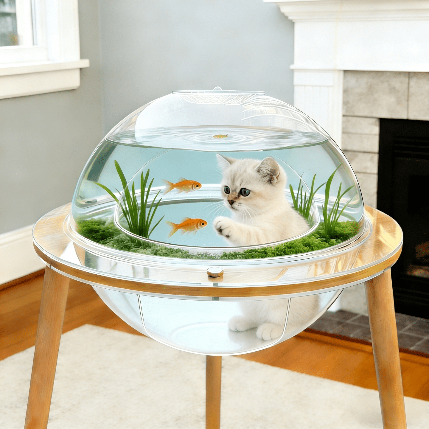 Large Cat Cave for Pet Cat House-360° Immersive Cat TV with Internal Tunnel, Heavy-Duty Plywood Base 4mm Thick Acrylic, Indoor Cat Enrichment Furniture