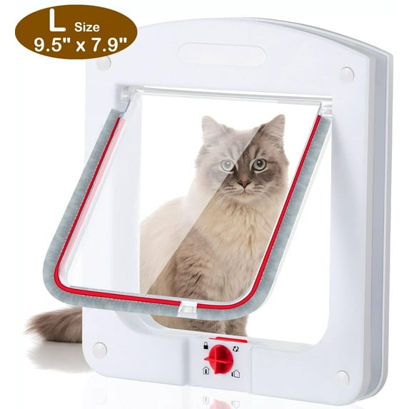 Large Cat Door for Interior Doors (Outer Size 9.5" x 7.8"), 4 Way Locking Cat Door for Exterior Doors, Weatherproof Pet Door for Cats Doggie Door Pet Door