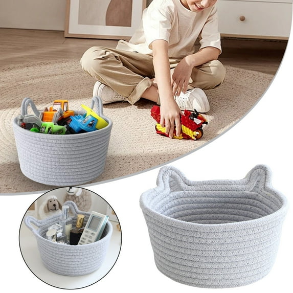 Large Cat Ears Toy Organizer, Woven Cotton Rope Basket, Decorative Nursery Bins & Boxes Gift Basket Empty for Baby Pet Toy Storage, 7.08x3.93"
