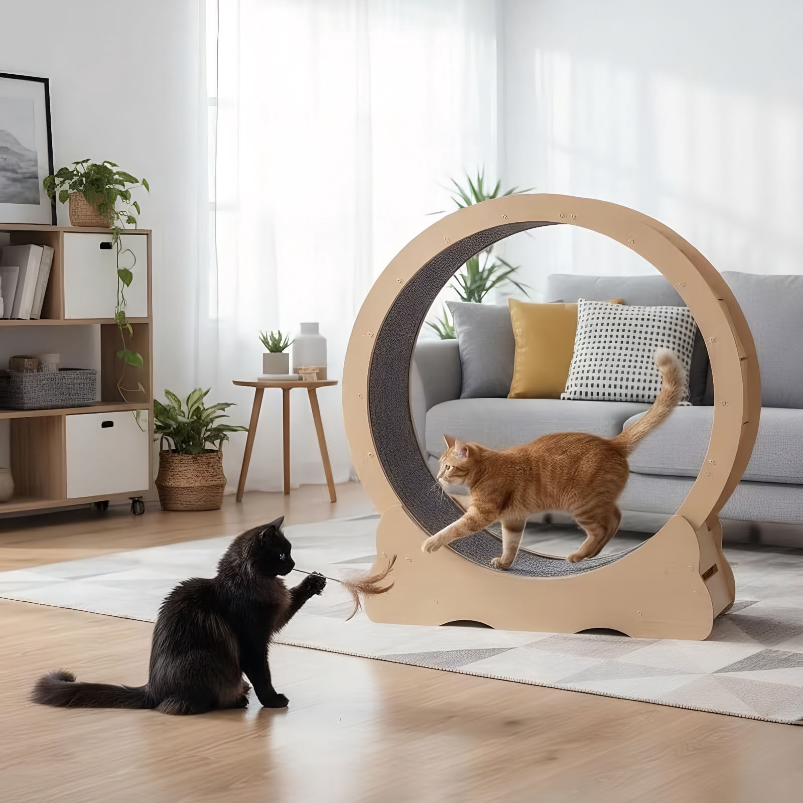 Large Cat Exercise Wheel, Indoor Cat Treadmill with Detachable Carpet, Quiet & Sturdy Running Wheel for Cats Walking, Running and Training