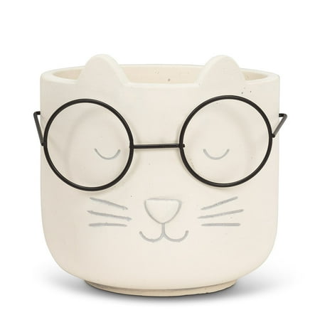Set of 1 Large Cat Face Planter with Glasses