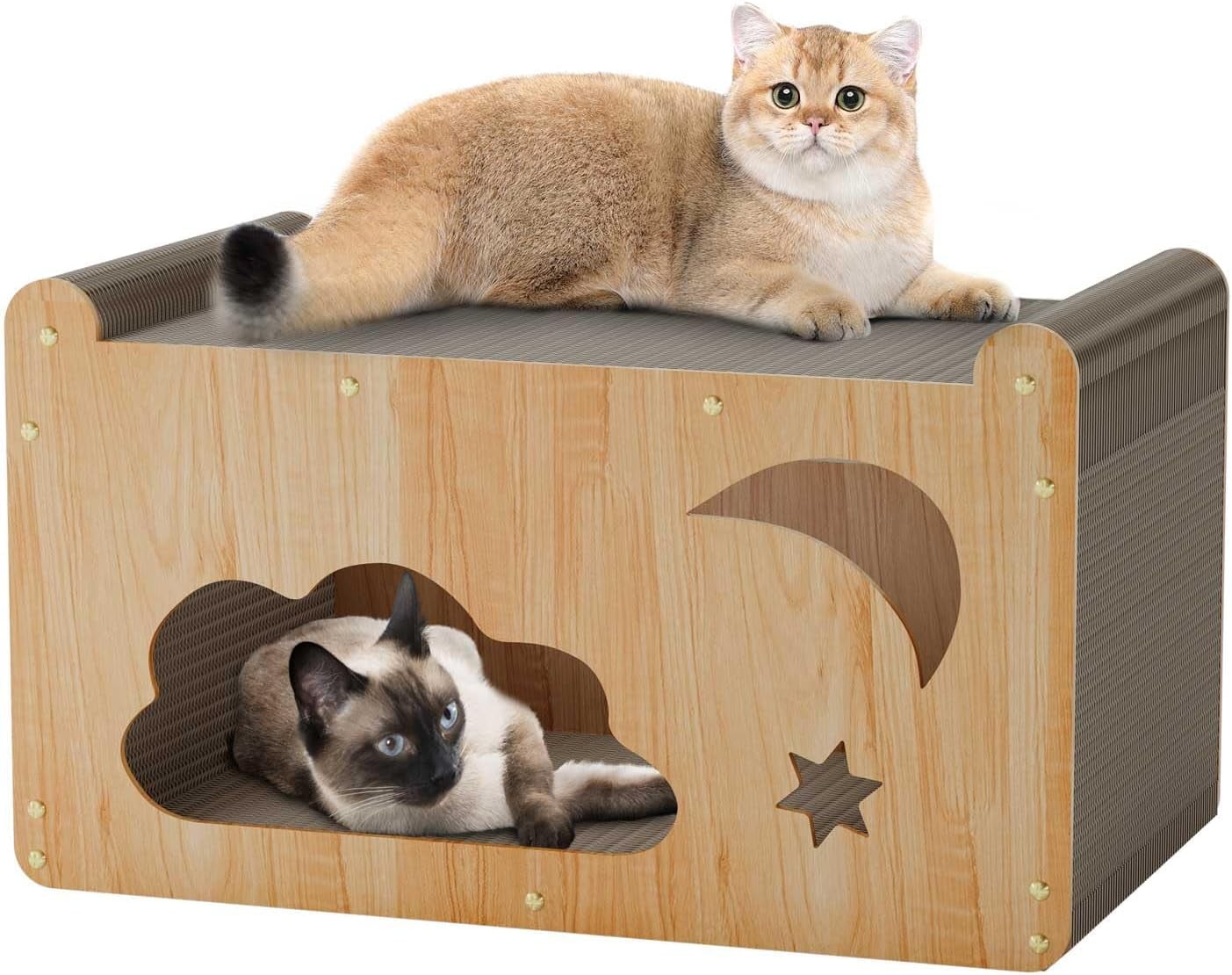 Large Cat House Cat Bed with Cat Scratching Post, Cat Beds for Indoor ...