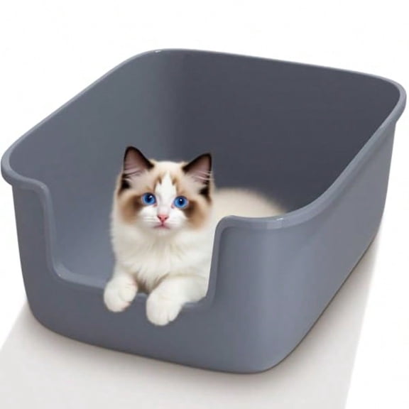 Large Cat Litter Box High Sided Entry Cat Litter Pan 50 x 40 x 22 CM Anti-Splashing Deep Tall Cat Boxes for Indoor Cats Basics Kitty Litter Box Grey