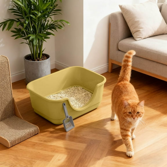 Large Cat Litter Box with High Sides for Indoor Cats, Low Entry Open Top Cat Litter Pan for Kittens,Big or Senior Cats,High Wall Easy Cleaning Anti-Splashing Multi-cat Litter Tray