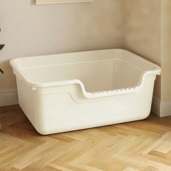 Large Cat Litter Box with High SidesOpen Top Cat Litter Pan with Low Entry Big Cat Boxes for Indoor Cats Ideal for Kittens Senior Cats Anti-Splashing No Odor Easy to Clean White