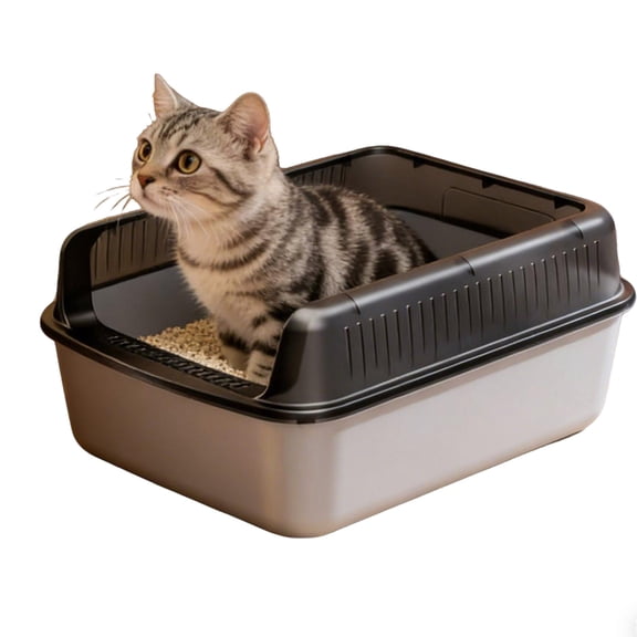Large Cat Litter Box, Low Entry Senior Litter Pen for Geriatric Kitty Big Cats, Jumbo Pet Safe Litter Boxes Tray for Indoor Pets Potty (Gray, 16" L x 12" W)