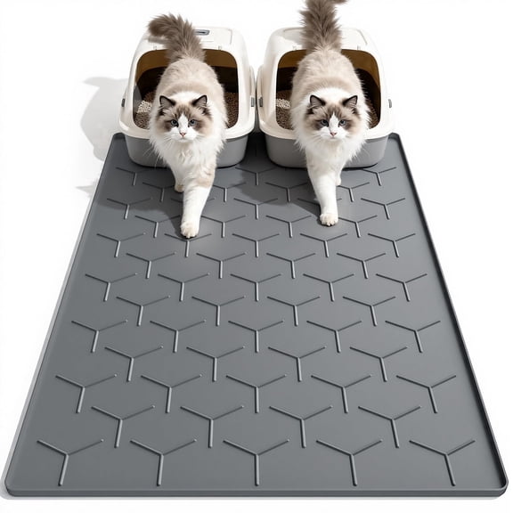 Waterproof Silicone Cat Litter Mat, Extra Large 38"x26" Non-Slip Litter Box Trapping Pad for Floor, Easy Clean Scatter Control, Dark Gray