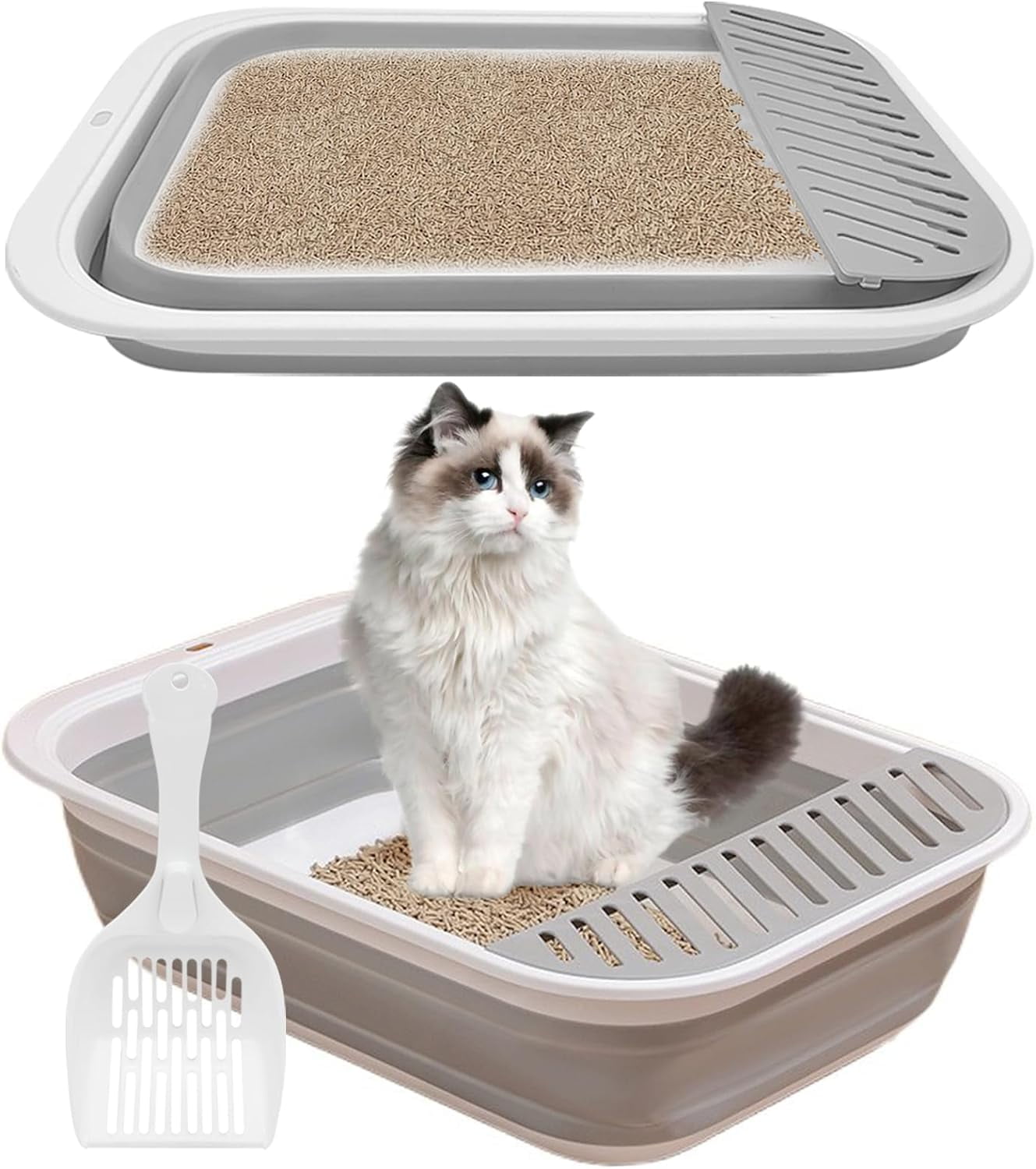 Large Cat Litter Box for Senior Cat Foldable Kittens Travel Litter