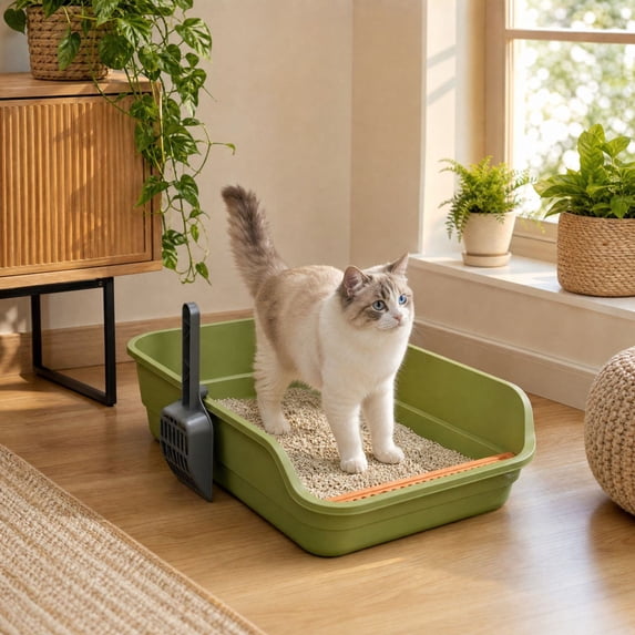 Large Cat Litter Box, Top Entry Cat Litter Box, Cat Litter Pan with Cat Scooper, Senior Cat Litter Boxes, Detachable Easy Clean, Cat Necessities 19.29x13.78x5.12 Inch (Green)