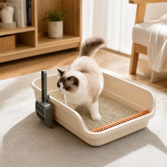 Large Cat Litter Box, Top Entry Cat Litter Box, Cat Litter Pan with Cat Scooper, Senior Cat Litter Boxes, Detachable Easy Clean, Cat Necessities 19.29x13.78x5.12 Inch (White)