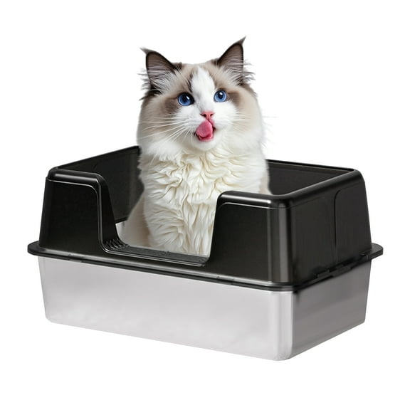 Large Cat Litter Box with High Sides,Open Top,Easy Clean Stainless Steel Litter Pan,Enclosed Cat Litter Box with Lid for Indoor Cats
