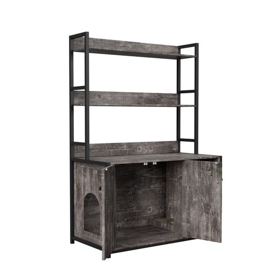 Large Cat Litter Enclosure with Storage Shelf & Scratch Pad Grey