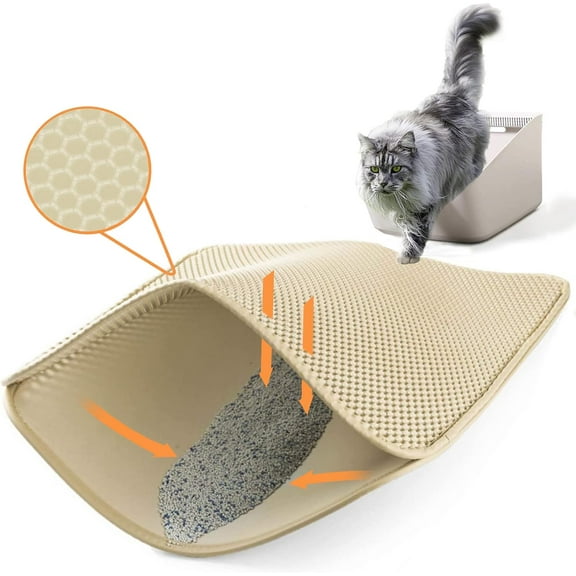 Double-Layer Honeycomb Cat Litter Mat 60 x 45 cm Non-Slip Waterproof Easy to Clean