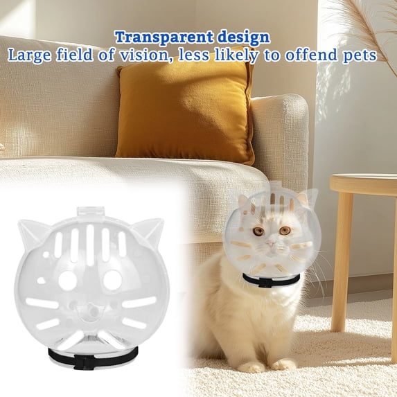 Large Cat Muzzle for Grooming Transparent Cat Bubble Muzzle Breathable Plastic Cat Grooming Supplies Anti Lick Muzzle for Vet Visits Cat Face Design Pet Cat Supplies 1 Pack