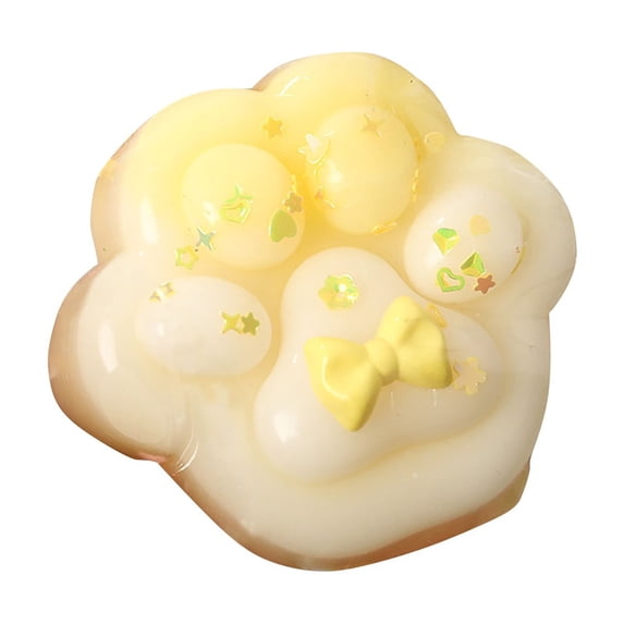 Large Cat Paw Squishy with Slow Rising Ultra-Soft Material and Bow Details, Yellow, for Kids, Relaxation Toy