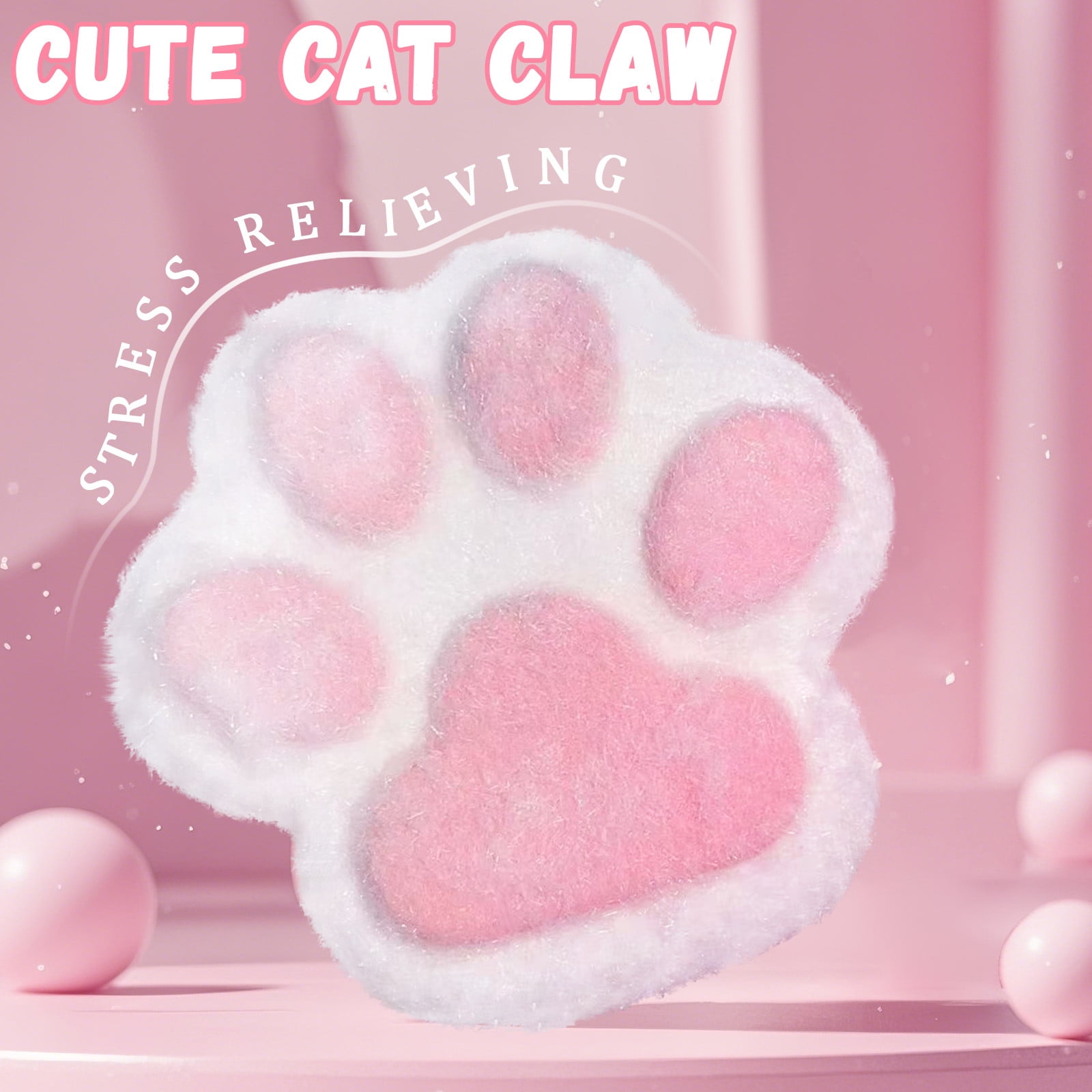 Large Cat Paw Taba Squeeze Toys, 5.5 Inch Furry Pink Cute Fufu Squeeze Sensory Stress Relief Fidget Toys for Party Favors Sensory Anxiety Toys for Adults (Plush Pink)