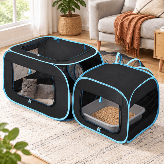 Large Cat Playpen with Surround Tunnel, Indoor/Outdoor Pet Enclosure Cube for Small Pets