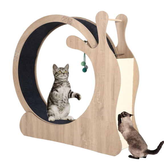 Large Cat Running Wheel, Cat Wheel for Indoor Cats 37.5" Inner Diameter Wood Pet Treadmill with Scratching Board and Playing Balls Quiet Cats Wheel Exerciser Natural Wood