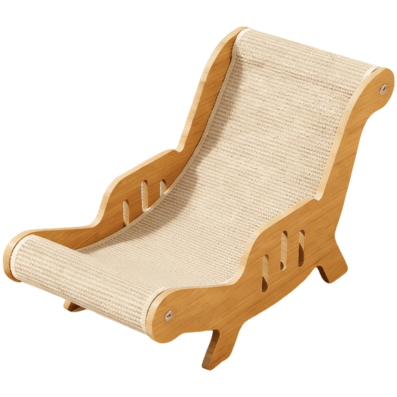 Large Cat Scratcher Lounge Chair, 20.5 x 12.6 x 12.6 in Natural Solid Wood Scratch Lounger, Long-lasting & Non-Shedding, Protects Cat Paws, Brown