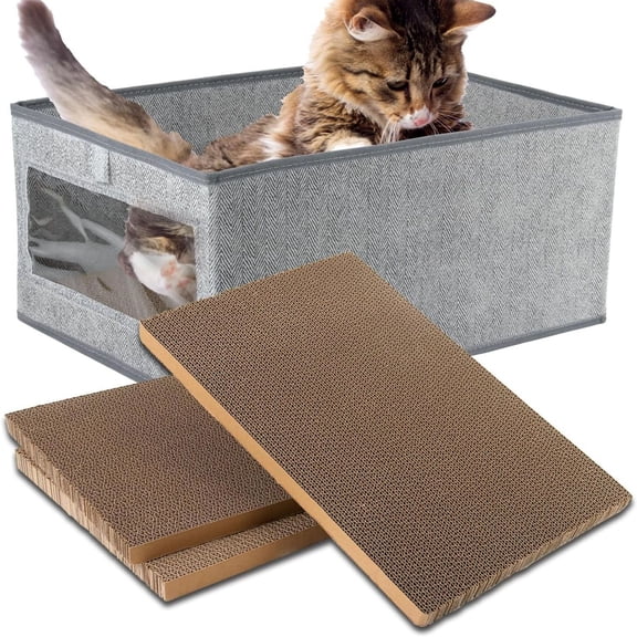 Cat Scratching Pads, 3pcs Cat Scratcher Cardboard with a Box, Reversible Cat Scratching Board,16.5" x 11.7"