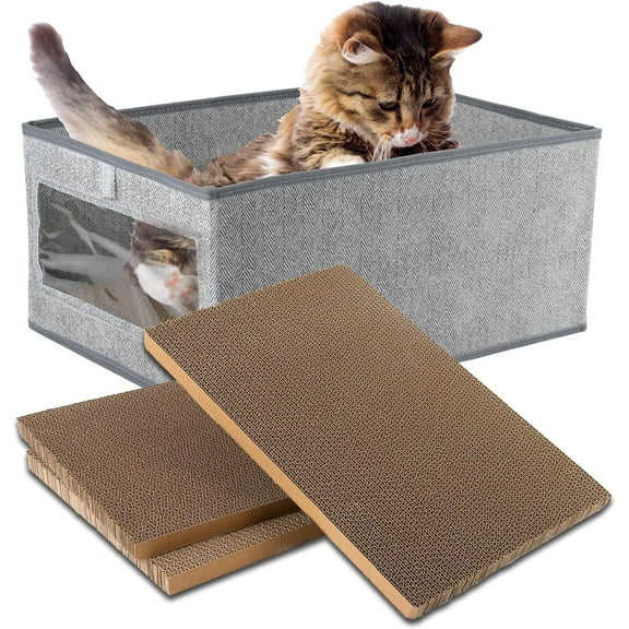 Large Cat Scratching Pads, 3pcs Cat Scratcher Cardboard with a Box, Reversible Cat Scratching Board,16.5" x 11.7" (Large)