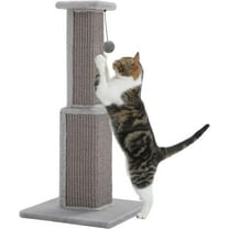 Large Cat Scratching Post 32” Tall Scratching Post for Indoor Cats Adults Ultimate Scratch Post with Woven Sisal, Large Base and Removable Dangling Ball- Grey