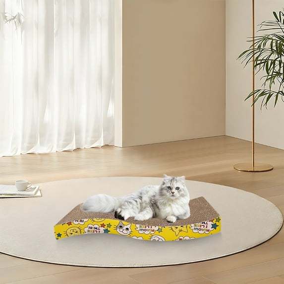Large Cat Scratching Post Bed Combo, Corrugated Cardboard Scratch Pad for Indoor Cats, Pet Furniture Toy, Cat Nap Lounger with Scratch Mat for Kittens, Cat Condo for Living Room, Bedroom, Apartment
