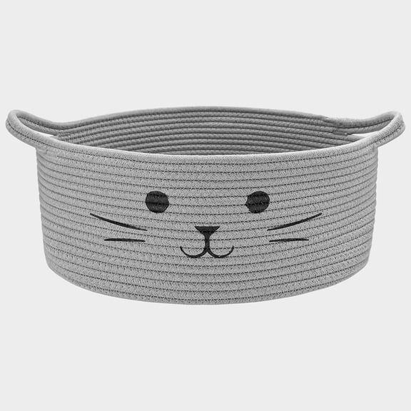 Large Cat Toy Basket - Gift Baskets Empty for Baby Shower Baby Baskets for Nursery Cute Woven Rope Storage Basket for Home Decor, Cat Pet toy box, Grey Easter basket, 13" D x 6" H, 1Pack