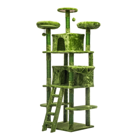 Large Cat Tree with 2 Private Condos, 3 Perches & Hanging Hammock, Skin-Friendly Short Plush, Natural Sisal Scratching Areas, Safe & Stable for Multi-Cat Families, Kittens to Senior Cats