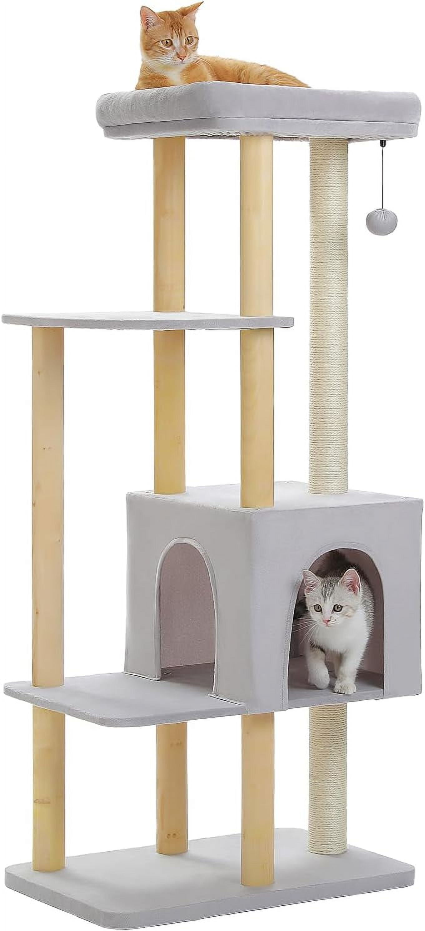 Large Cat Tree, 53 Inches Modern Wooden Cat Tower for Indoor Cats