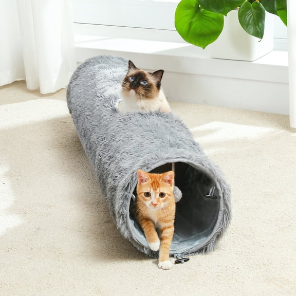 Large Cat Tunnel, 44.9 Inches Long Collapsible Cat Tube 9.8 Inches in Diameter, Collapsible Fluffy Plush Cat Toys for Indoor Cat,Rabbits and Puppies