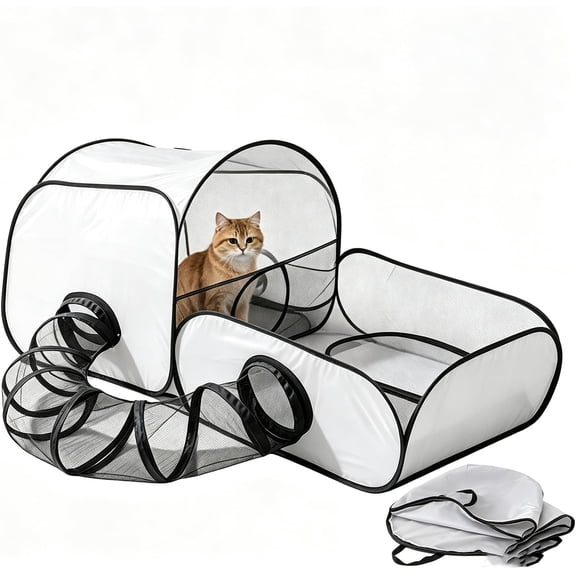 Large Cat Tunnel for Play and Lounging Pop Up Catio Mesh Crate (Small) | Pop Up Oxford Cat Playpen With Mesh Tube, Foldable Travel Catio Outdoor Cat Enclosure For Indoor Cats Crate