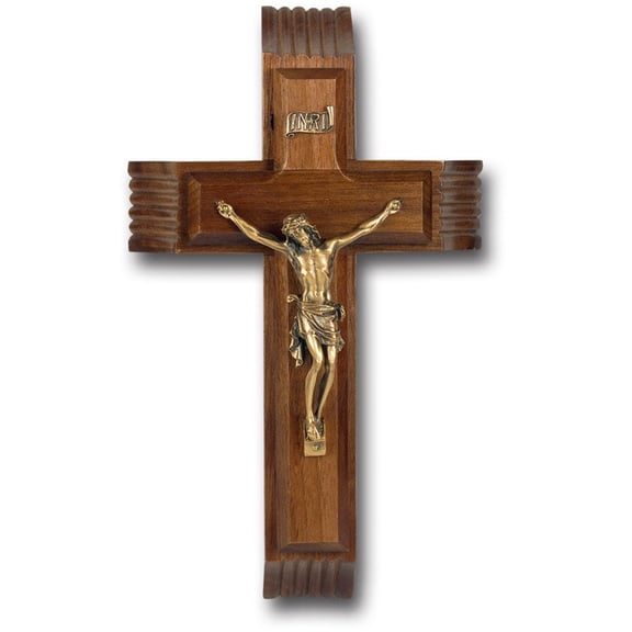Large Catholic Genuine Walnut Sick Call Crucifix, 10"
