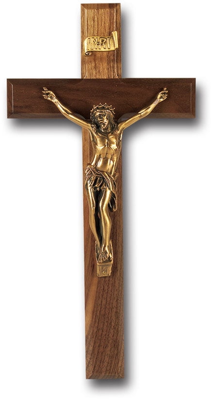 Large Catholic Genuine Walnut Wall Crucifix, 12