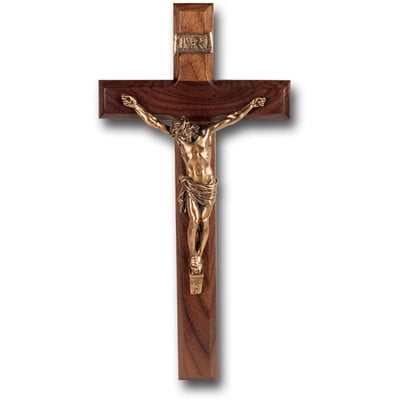 Large Catholic Walnut Wood Wall Crucifix, 12", for Home, Office, Over Door