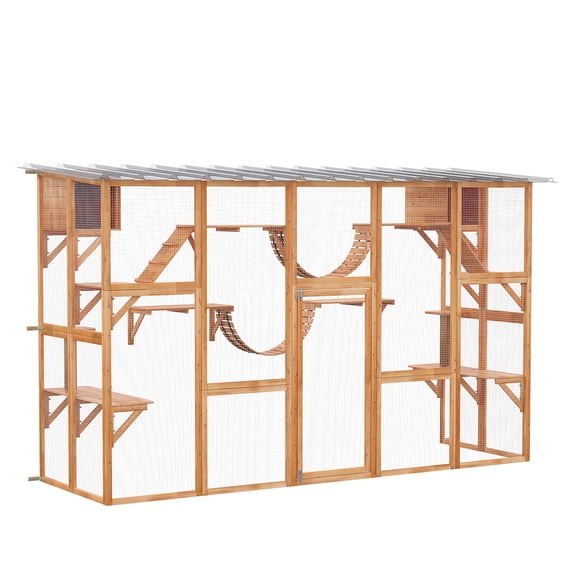 Large Catio Enclosure, Outdoor Cat Window Box with Shelves & Ramps - Orange