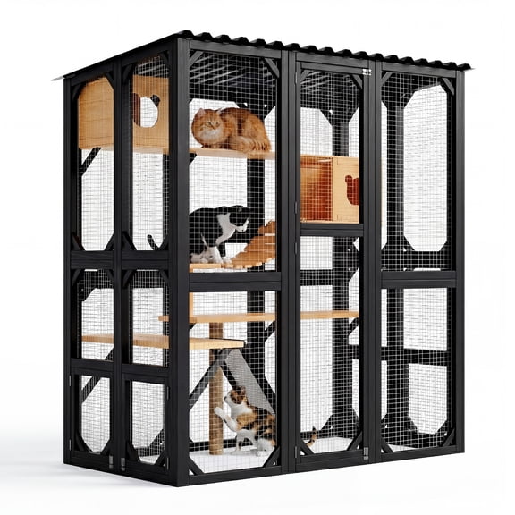 Large Catio Outdoor Cat Enclosure 70.8''h Extra Large Walk-in Cat House for Multiple Cats, Outdoor Weatherproof Catio with Hammock, Resting Box, Scratch Post and Board