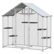 Large Catio Outdoor Cat Enclosure, Walk-in Cat Patio with Cover, 5 Platforms & Hammock - Spacious Indoor/Outdoor Cat Haven for Up to 4 Cats