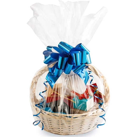 Large Cello/Cellophane Bags,30x 40 Inches Clear Basket Bags OPP Plastic Cellophane Wrap for Gift Baskets Packaging 10 Pieces (No Bow or Ribbon Included)