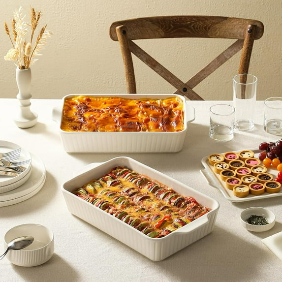 Large Ceramic Baking Dish with Lid, 5.2-Qt Rectangular Casserole for Oven, Microwave, Dishwasher, Freezer Safe