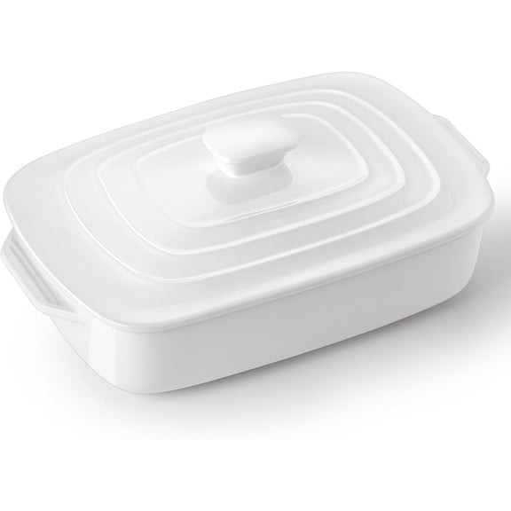 Large Ceramic Casserole Dish with Lid, 4.0 Quart Covered Rectangular Stoneware Baking Dishes for Oven, Deep 9x13 Inch Lasagna Pans for Baking and Serving, Perfect for Christmas, White