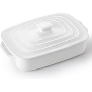 Large Ceramic Casserole Dish with Lid, 4.0 Quart Covered Rectangular Stoneware Baking Dishes for Oven, Deep 9x13 Inch Lasagna Pans for Baking and Serving, Perfect for Christmas Gifts, White