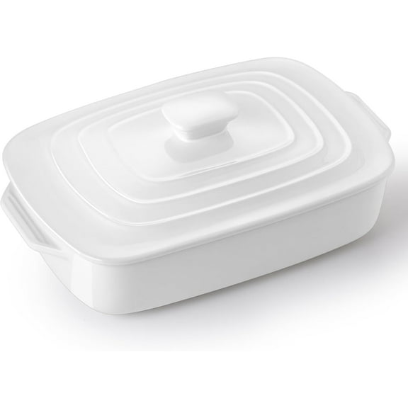 Large Ceramic Casserole Dish with Lid 4 Quart 9x13 Inch Rectangular Baking Dish White