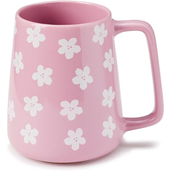 24oz Purple Ceramic Mug with White Floral Pattern - Cute Coffee Cup with Flower Design