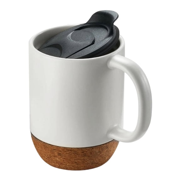 Large Ceramic Coffee Mug Cylindrical Ceramic With Cork Bottom Spill Proof Lid For Mom Dad Latte Tea Home Office