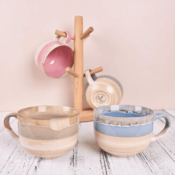 Large Ceramic Coffee Mug Set of 2, Jumbo Latte Mugs for Office and Home, 16 Oz, Dishwasher and Microwave Safe(Blue, 2)