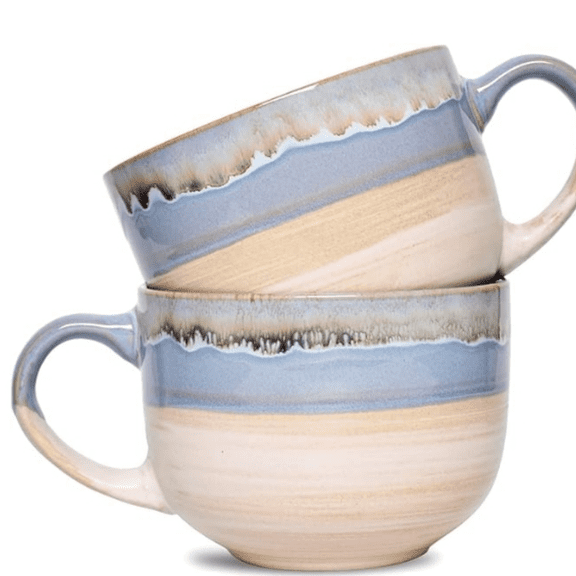 Large Ceramic Coffee Mug Set of 2, Stoneware Jumbo Latte Mugs for Office and Home, 16 Oz, Dishwasher and Microwave Safe(Blue, 2)